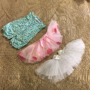 White and pink tutus and green/white romper 3M